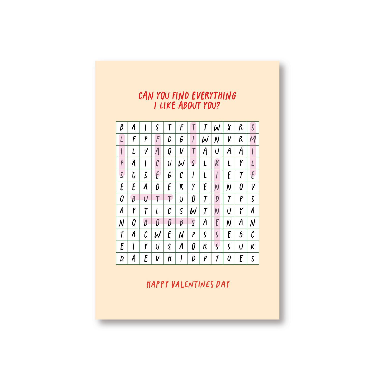 Cheeky Wordsearch Valentines Day Card For Her