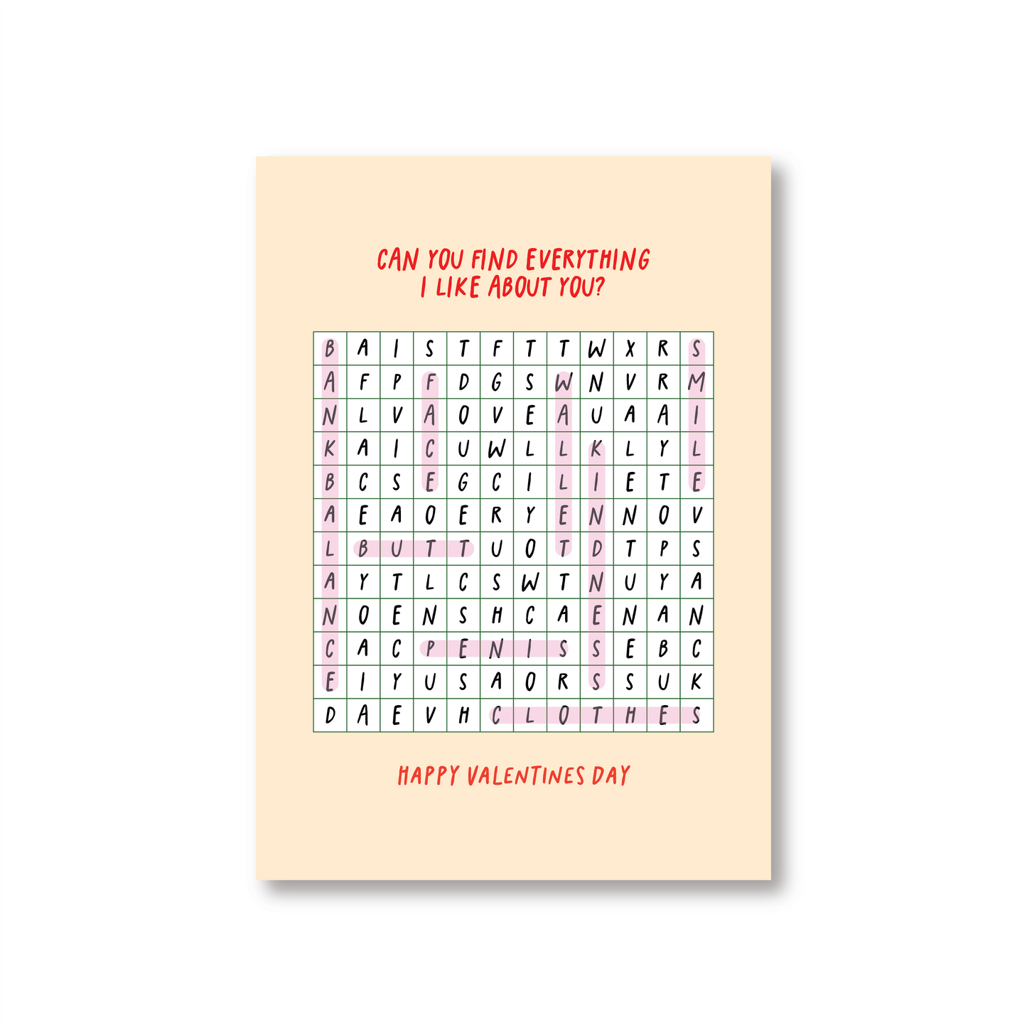 Cheeky Wordsearch Valentines Day Card For Him