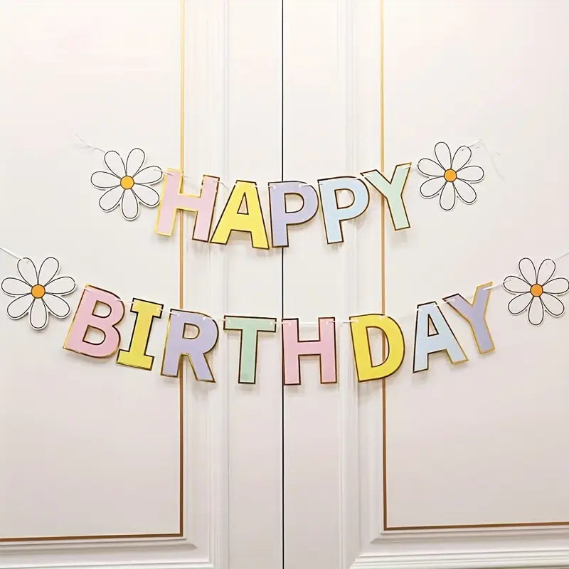 Pastel Daisy Happy Birthday Banner