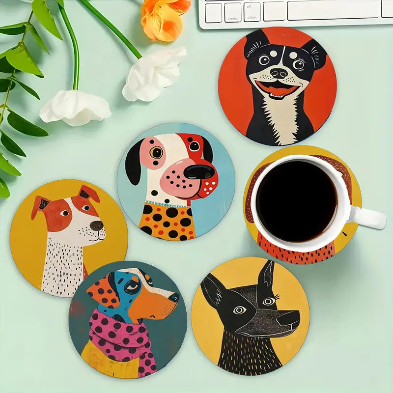 Pack of 6 Vibrant Dog Drinks Coasters