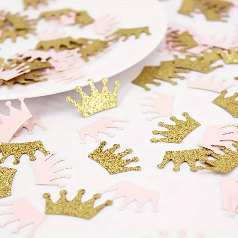 Gold & Pink Glittery Crown Confetti (100PCS)