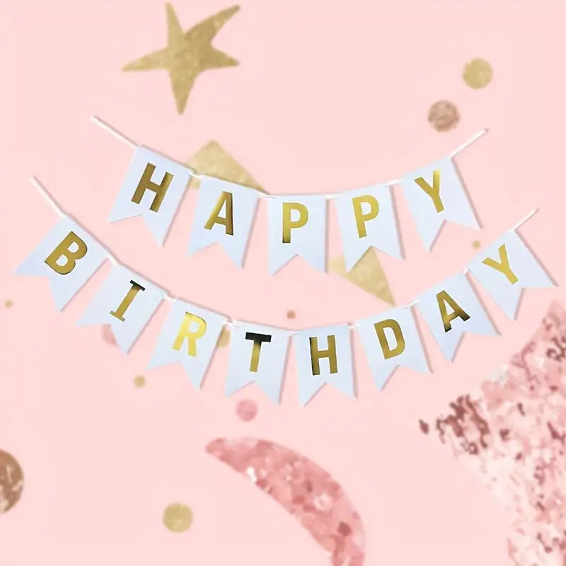 Gold And White Happy Birthday Banner