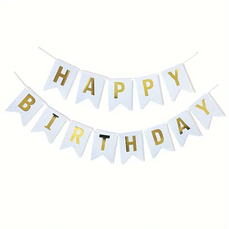 Gold And White Happy Birthday Banner