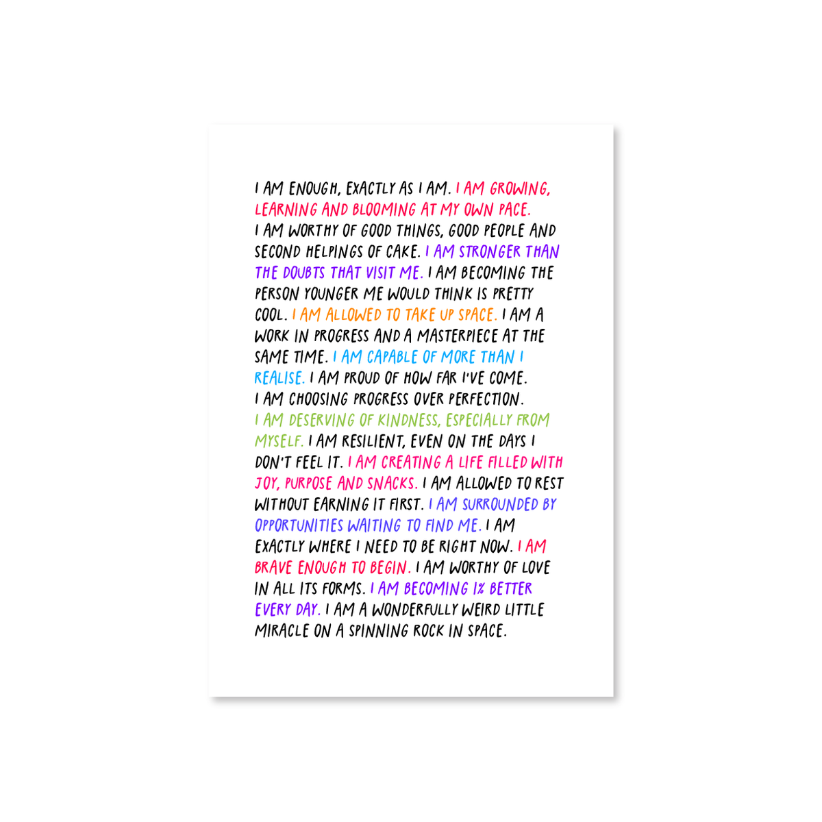 I Am Enough Affirmations Wall Art (A4)