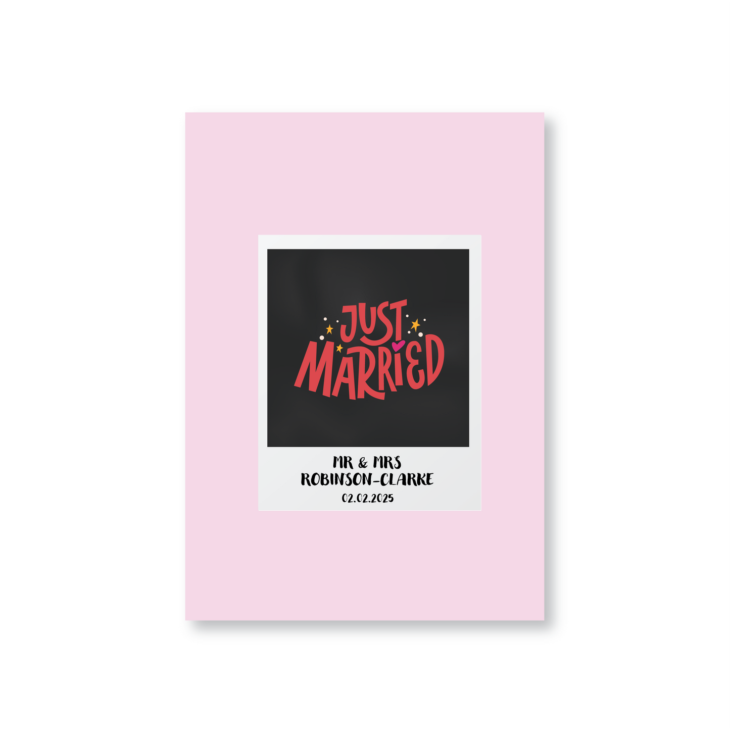 Just Married Polaroid Wedding Day Card (Personalised Names)