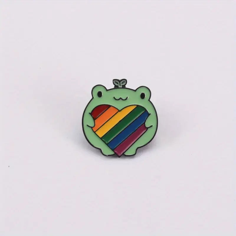 Cheery Frog Holding Rainbow Heart Pin Badge
