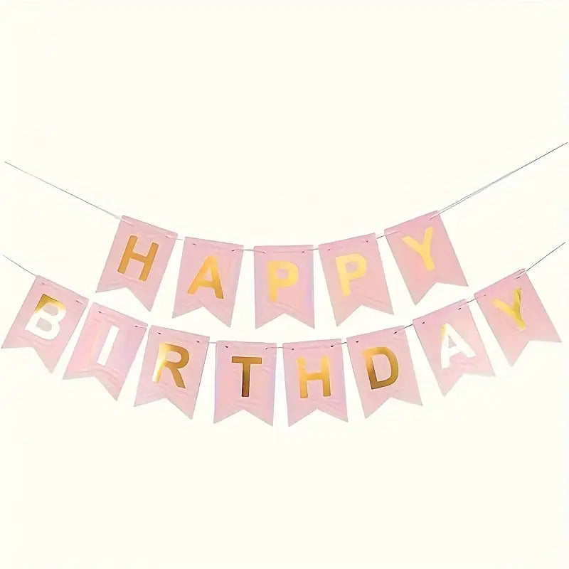 Gold And Pink Happy Birthday Banner