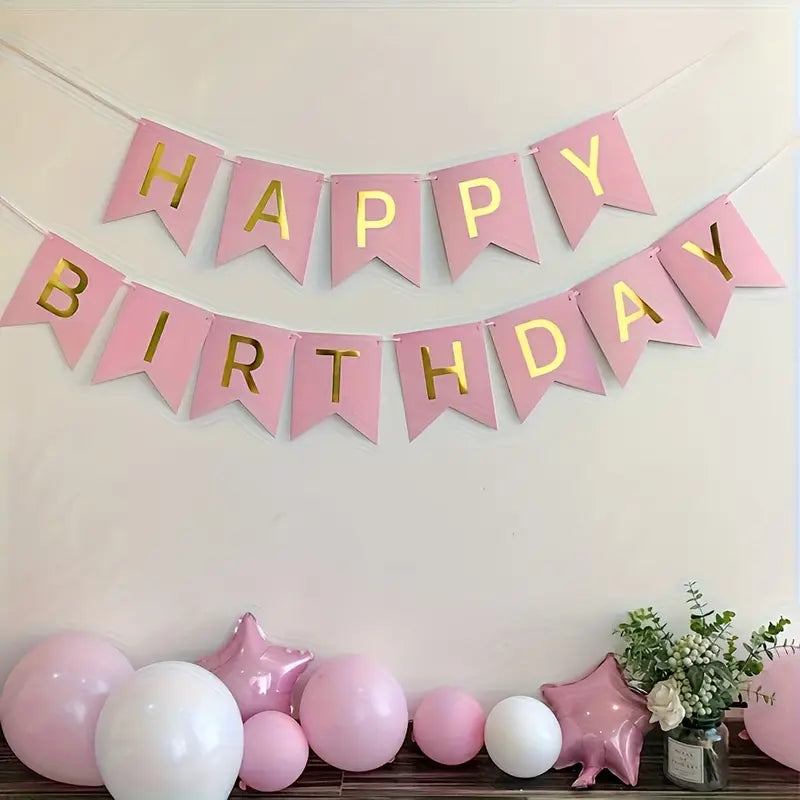 Gold And Pink Happy Birthday Banner
