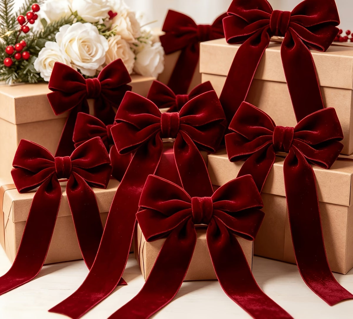8" Luxury Red Velvet Christmas Bow Decoration