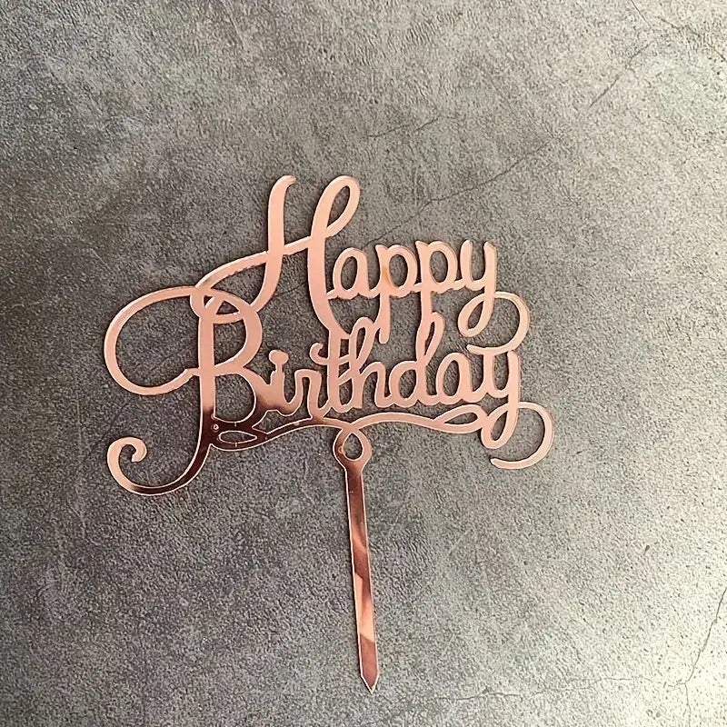 Rose Gold Happy Birthday Cake Topper