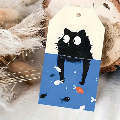 Black Cat In Fish Bowl Gift Tag (Pack of 8)