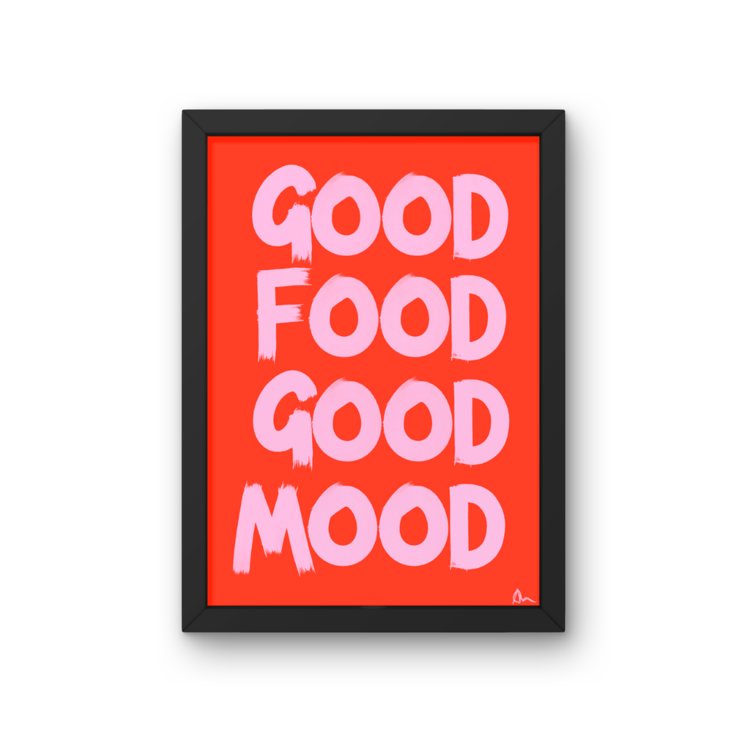 Good Food Good Mood | Pink and Red Food and Drink Kitsch Kitchen Print