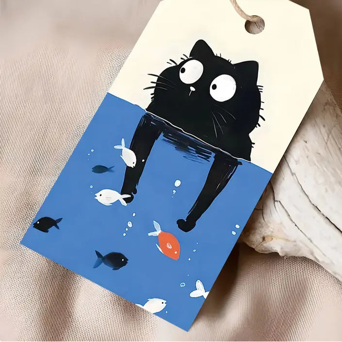 Black Cat In Fish Bowl Gift Tag (Pack of 8)