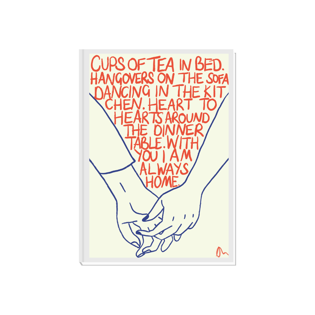 Cups of Tea | Orange and Blue Cute Romantic Hand Drawn Typographic Art Print