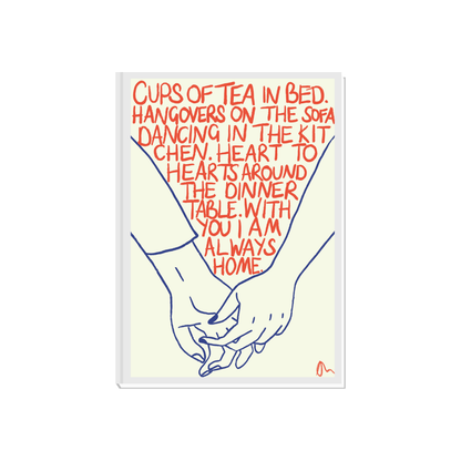 Cups of Tea | Orange and Blue Cute Romantic Hand Drawn Typographic Art Print