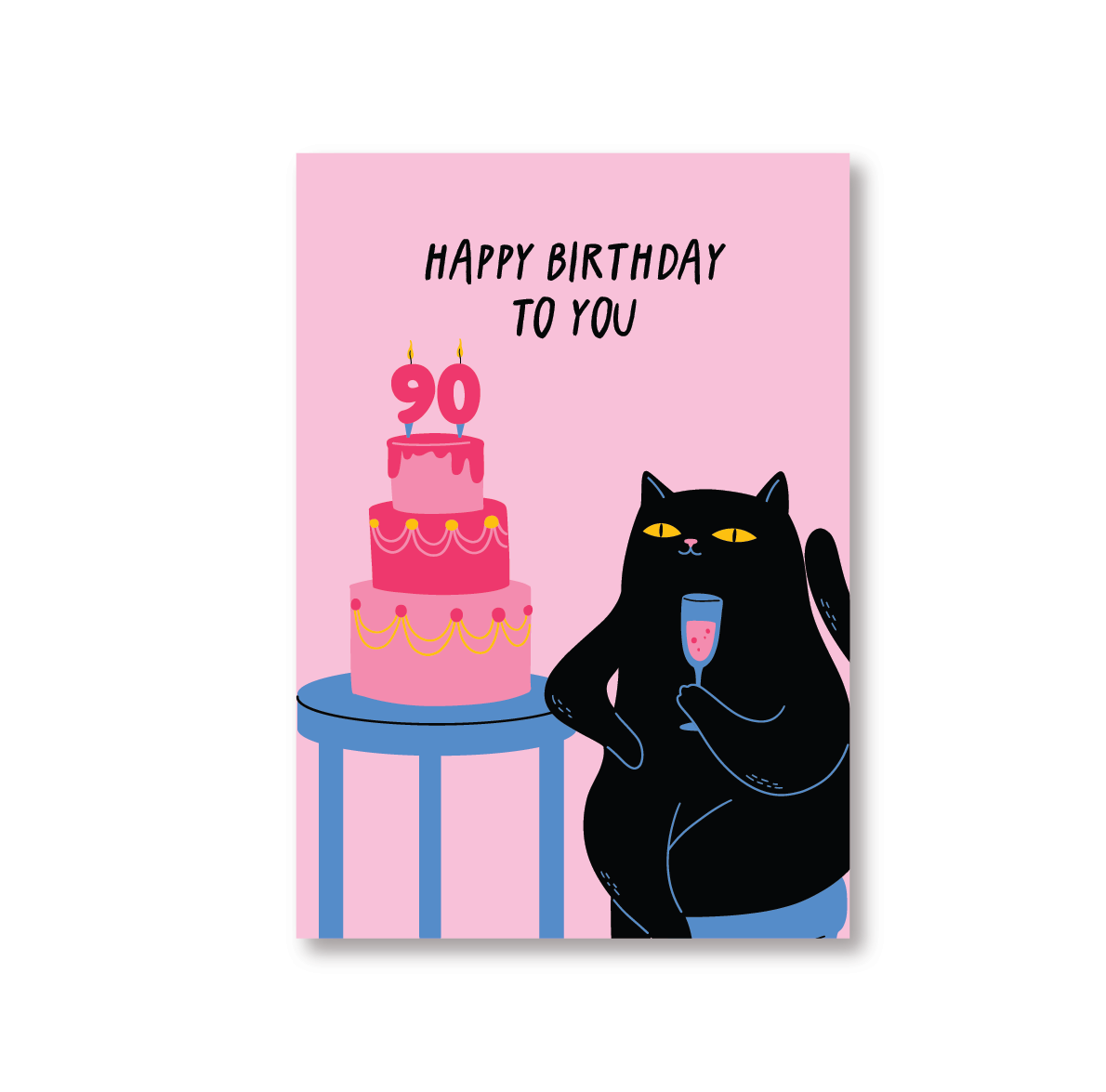 90th Birthday Card With Cat & Cake