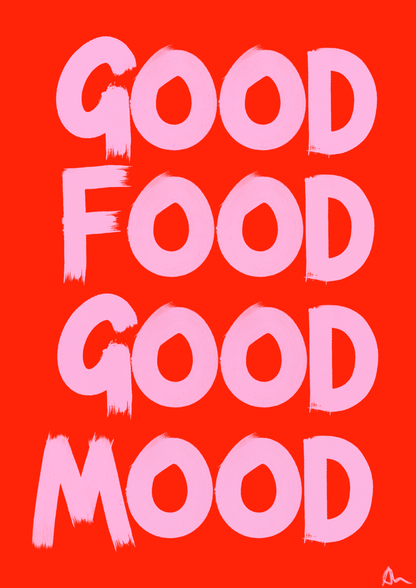 Good Food Good Mood | Pink and Red Food and Drink Kitsch Kitchen Print