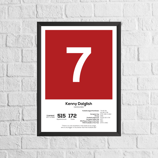 Kenny Dalglish Liverpool Football Club (LFC) Legend Stats Print