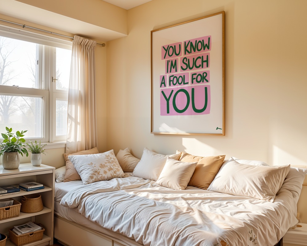 You Know I'm Such a Fool For You | Music Relatable Bold Pink and Green Lyric Print Poster