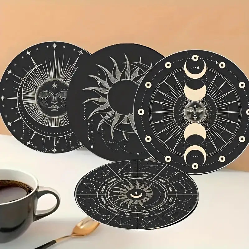 Pack of 6 Minimalist Wooden Sun & Mood Astrology Coasters