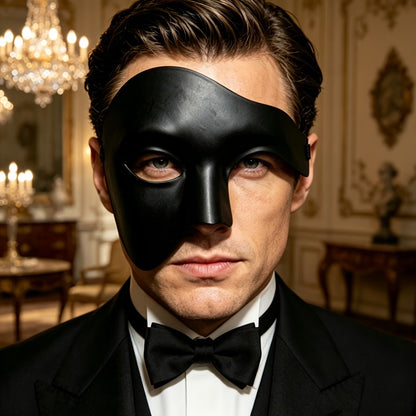 Phantom Masquerade Half Face Mask – Black Venetian Style Costume Mask