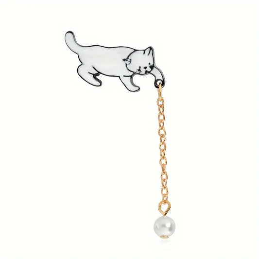Cute Cat With Pearl Ball Pin Badge