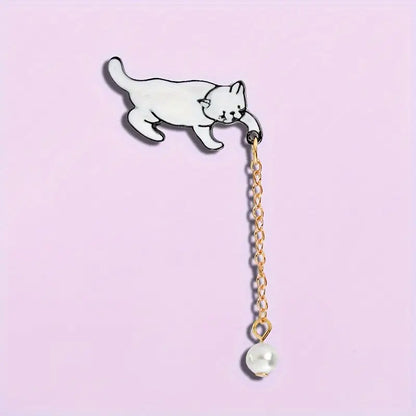Cute Cat With Pearl Ball Pin Badge