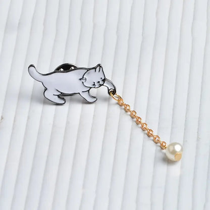 Cute Cat With Pearl Ball Pin Badge