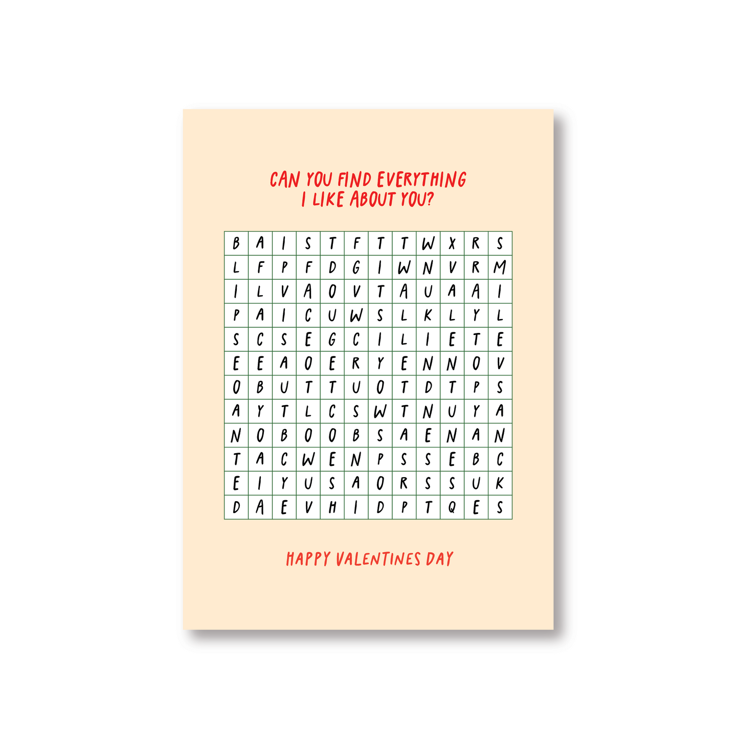 Cheeky Wordsearch Valentines Day Card For Her