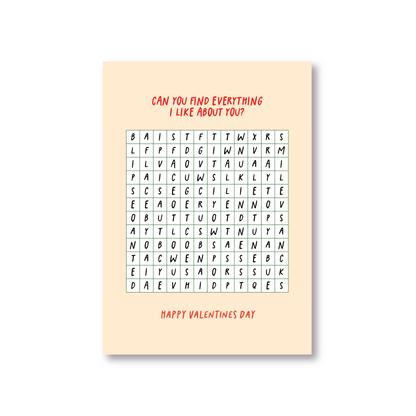 Cheeky Wordsearch Valentines Day Card For Her