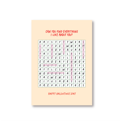 Cheeky Wordsearch Valentines Day Card For Her