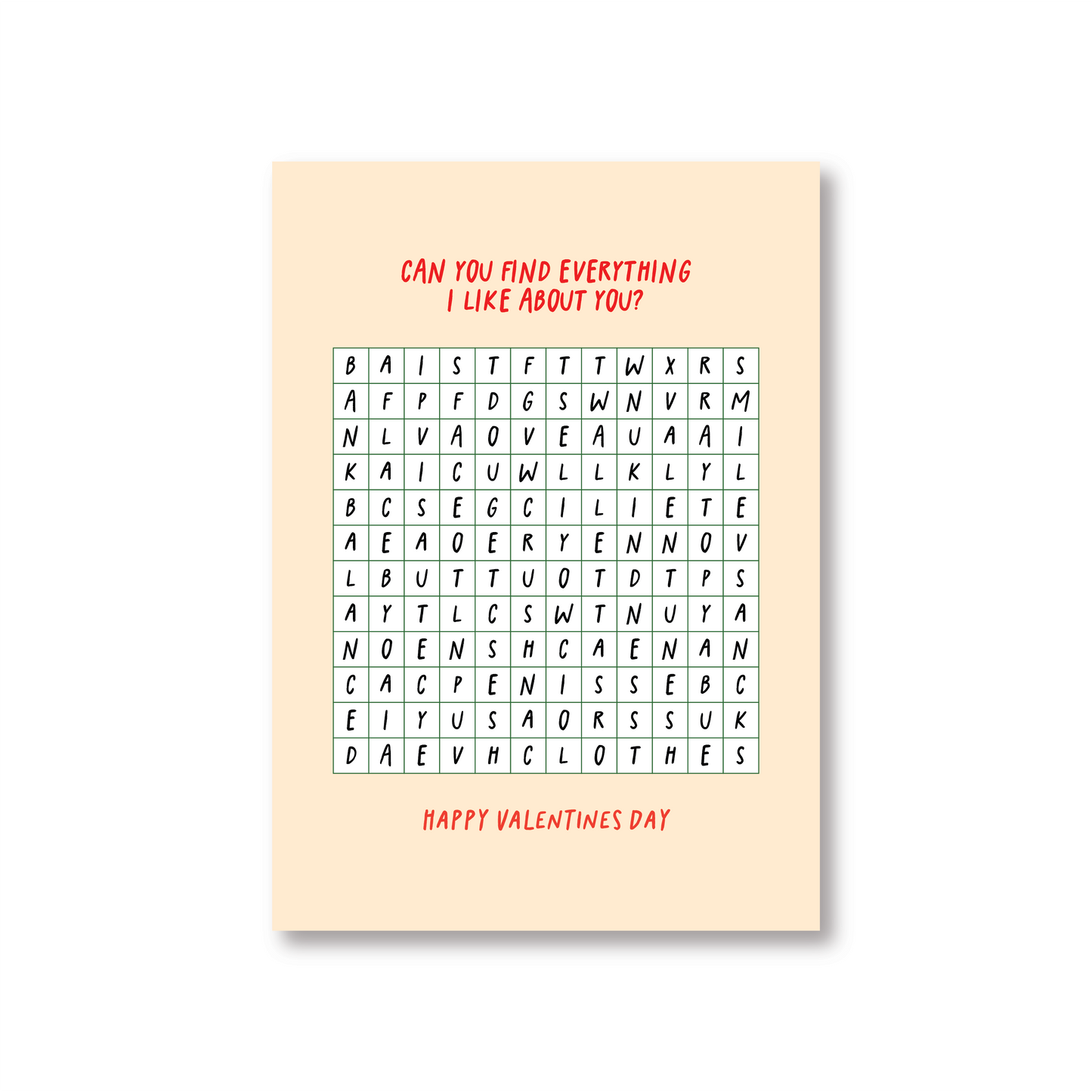 Cheeky Wordsearch Valentines Day Card For Him