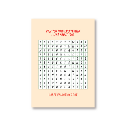 Cheeky Wordsearch Valentines Day Card For Him