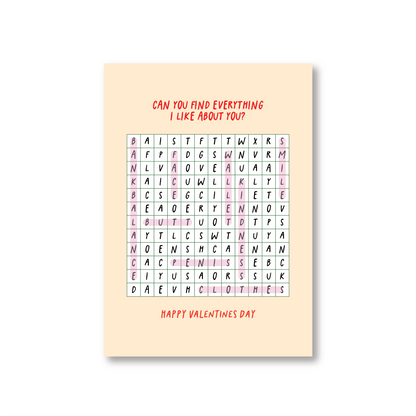 Cheeky Wordsearch Valentines Day Card For Him