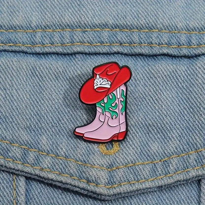 Cowgirl Boots & Hat Pin Badge