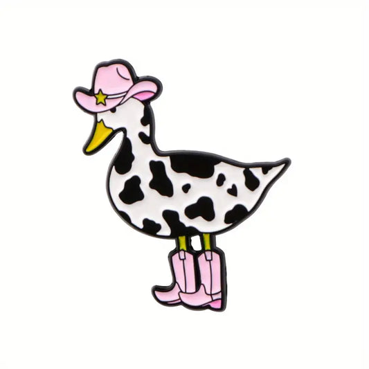Cute Duck In Pink Cowboy Hat And Boots Pin Badge
