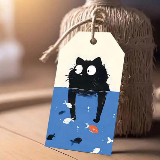 Black Cat In Fish Bowl Gift Tag (Pack of 8)