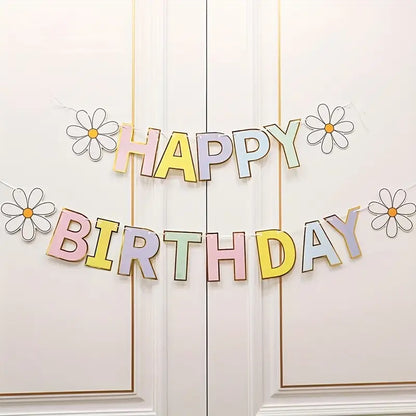 Pastel Daisy Happy Birthday Banner