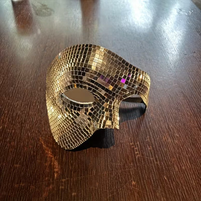 Mirrorball Phantom Half Mask – Silver Disco Masquerade Mask