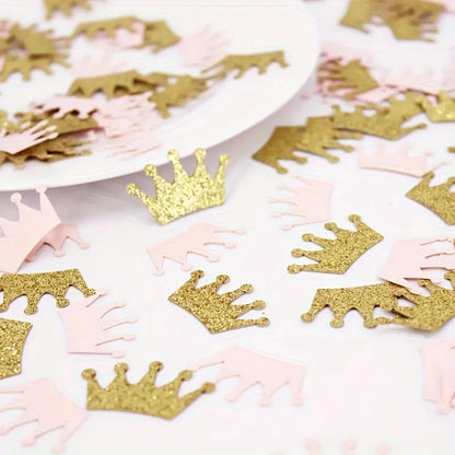Gold & Pink Glittery Crown Confetti (100PCS)