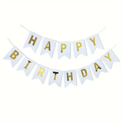 Gold And White Happy Birthday Banner
