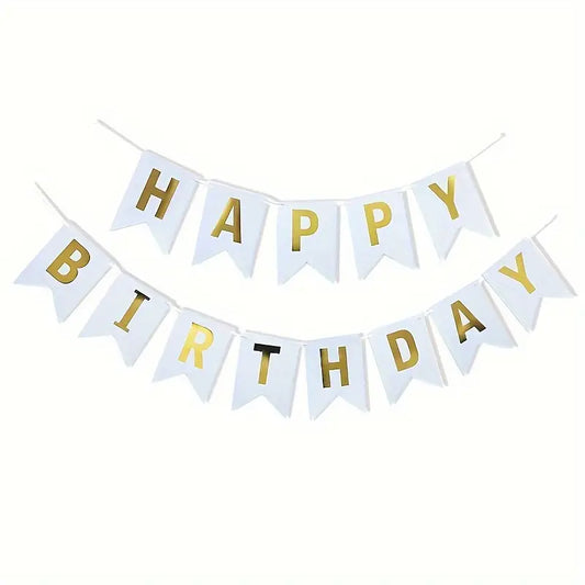 Gold And White Happy Birthday Banner