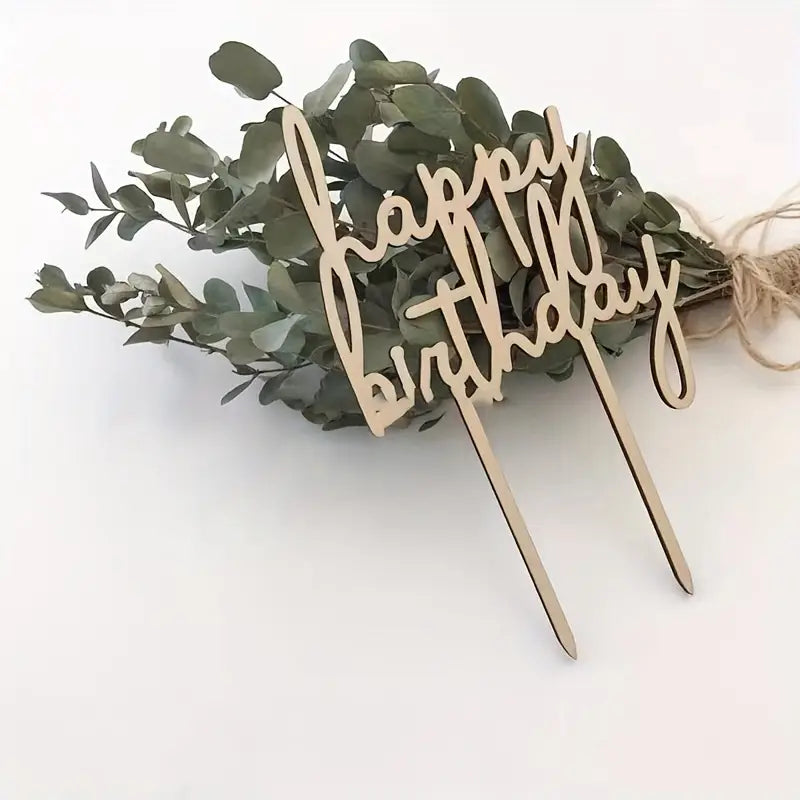 Wooden Happy Birthday Cake Topper