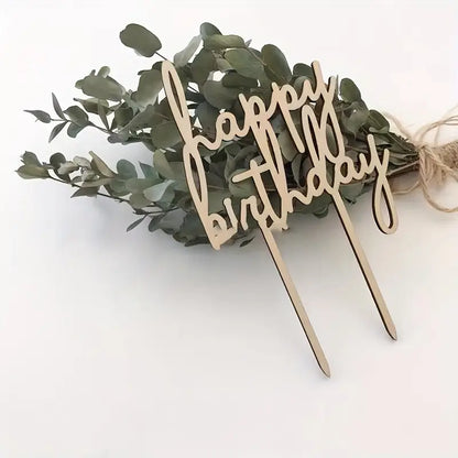 Wooden Happy Birthday Cake Topper