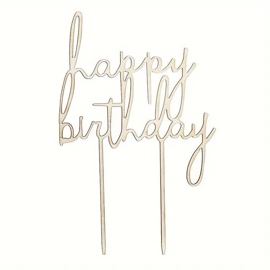 Wooden Happy Birthday Cake Topper