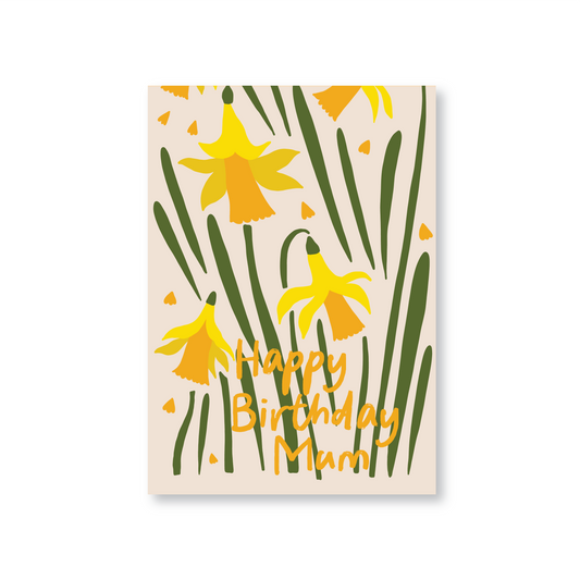Happy Birthday Card for Mum with Bright Daffodil Illustrations