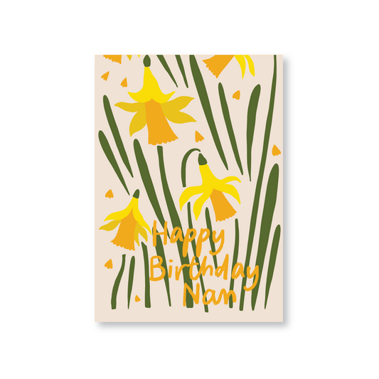 Happy Birthday Card for Nan with Bright Daffodil Illustrations