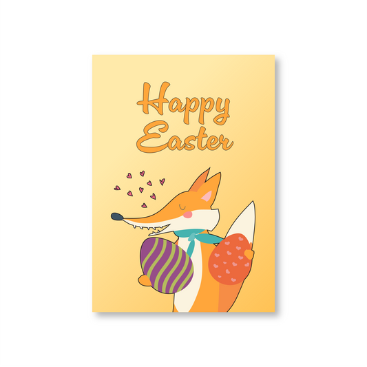 Happy Easter Greeting Card (Featuring a Fox & Two Eggs)