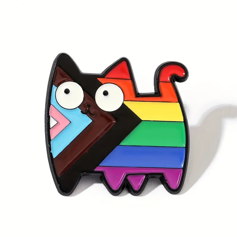 LGBT Progress Pride Flag Cat Pin Badge