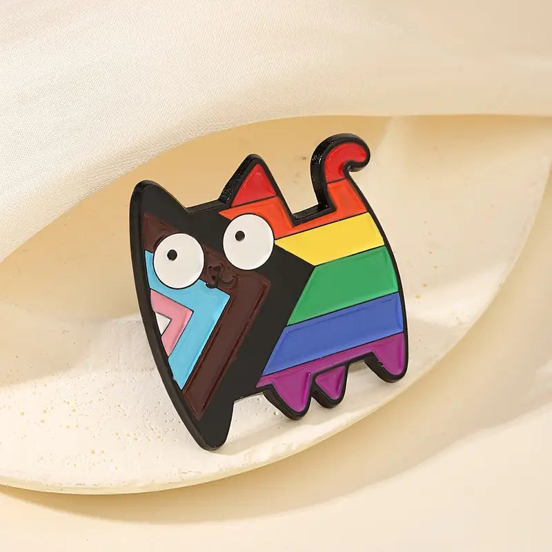 LGBT Progress Pride Flag Cat Pin Badge